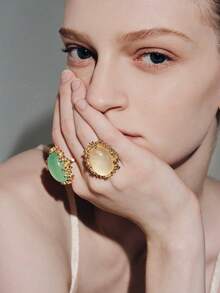 Noxbound Vintage Oval Cat's Eye Exaggerated Ring 18K Gold Plated Textured Resin Earrings Jewelry - Multicolor - View 5