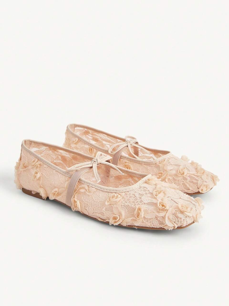 CUCCOO CHICEST Spring And Summer Lace Mesh Square Toe Flat Bottom Sweet Ballet Women's Shoes