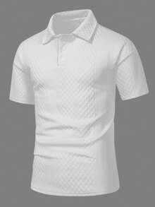 Manfinity Homme 男士大尺碼不對稱提花落肩休閒短袖 Polo 衫，適合日常穿著、度假，送給丈夫/男友的禮物 - 白色 - 查看 4