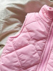 SHEIN Vintaside Kids 女嬰純色保暖內裡拉鍊休閒百搭冬季棉墊背心 - 粉色 - 查看 10