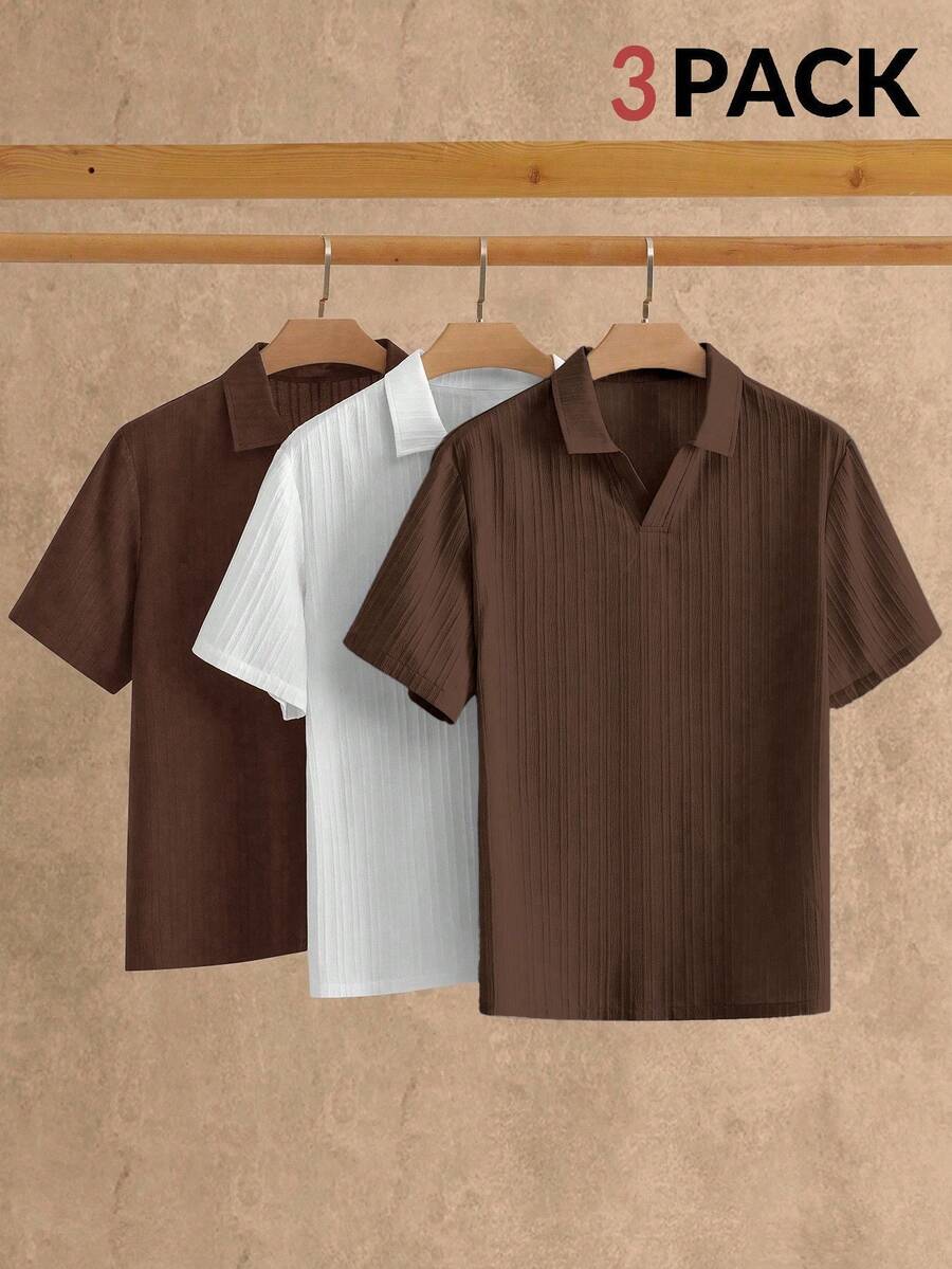 HIMLAND 3pcs/Pack Summer Men's Minimalist Ice Silk Feel Short Sleeve Polo Shirts - Multicolor - View 1