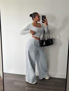 Slaydiva Casual Athleisure Basic Street Napoleon Style Button-Front Women's Long Sweatpants Everyday Work Gray Summer - Grey - View 5