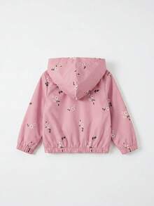SHEIN Babygirl Cute Casual Pink Floral Pattern Hooded Autumn Winter Jacket - Pink - View 5