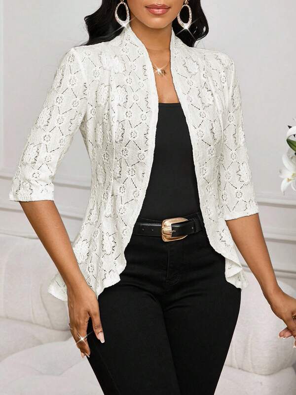SHEIN Lady Chaqueta elegante de talla grande para ir al trabajo de unicolor con diseño jacquard