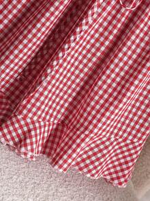 Story & Sage Women's Casual Cute Loose Plaid Ruffle Hem Shorts, Suitable For Spring/Summer Vacation Going Out Party Red And White Plaid - Red and White - View 5