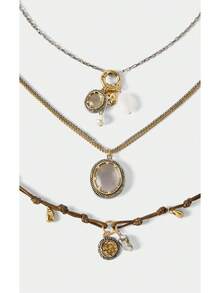 Noxbound Retro Contrasting Metal Round Brand Faux Pearl Multi-Layer Stacking Adjustable Leather Rope Necklace - Multicolor - View 2