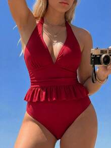 Sweetra 2026 New Sweet Sexy Vintage Lace Trim Flattering Plus Size Tankini Set Beach Summer Red - Red - View 4