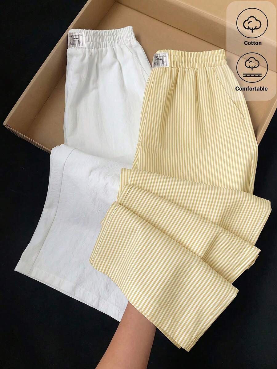 Comfortcana 2026春夏新款100%纯棉白色裤装套装,搭配黄色条纹裤,适合女性度假、复活节、圣帕特里克节、郊游、派对、婚礼、毕业典礼、优雅、休闲、奢华、正式、情人节、狂欢节、海滩、假日、休闲、街头、大学等各种场合。 - 彩色 - 查看 1
