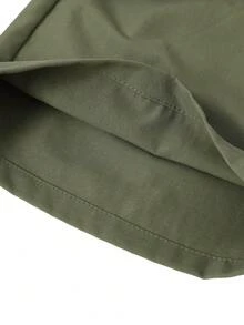 SHEIN 女童素色彈性腰褶皺工裝寬腿長褲 - 軍綠色 - 查看 10