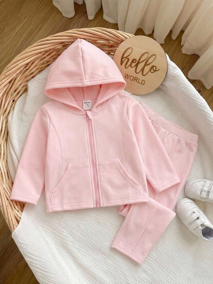 Bubblio 女童休閒可愛字母印花連帽衛衣與長褲套裝 粉色 秋冬 小學、中學校服
