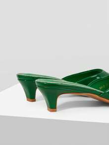 Mnmlis Sandalias de tacón medio de cuero charol verde brillante estilo minimalista francés - Verde - Ver 5
