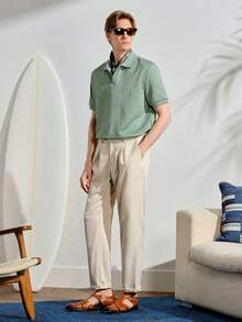 VeloEdit Men's Solid Color Pleated Straight Leg Casual Formal Pants With Pockets, Fall - Apricot - View 7