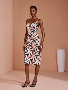 JIAN LASALA All-Over Tropical Print Spaghetti Straps Women Sleeveless Summer Dress Vacation - Multicolor - View 3