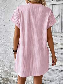 EMERY ROSE Women's Round Neck Batwing Short Sleeve Loose Casual Striped Dress - Multicolor - View 2