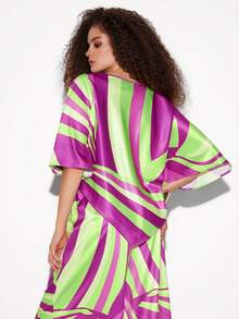 SHEIN Zanirela Women's Fashion Colorblock Print Asymmetrical Hem Top - Purple - View 6