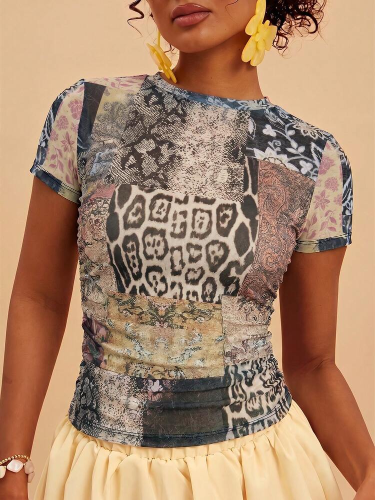 Travachic Women's Summer Fashion Patchwork Print Top - Multicolor - View 5
