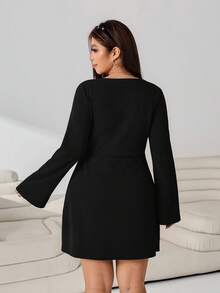 Solflare Plus Size Women Solid Color Casual Daily Summer Dress Fall - Black - View 2