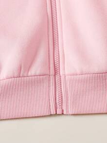 SHEIN 青少年女孩側條紋蝴蝶結刺繡圖案休閒極簡時尚運動夾克 秋冬款 - 淺粉色 - 查看 4