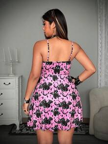 SHEIN CURVE+ Plus Size Punk Halloween Print Knit Dress - Multicolor - View 2