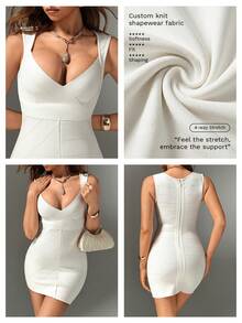 Nuvra Ribbed V-Neck Waist-Defining Hip-Enhancing Bandage Women's Dress Night Out Club All White Summer Wedding Sexy - White - View 18