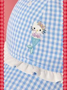 HELLO KITTY AND FRIENDS | SHEIN A Lady, Cute, Embroidered, Lace, Plaid Baseball Cap, Daily Outings - Blue - View 2