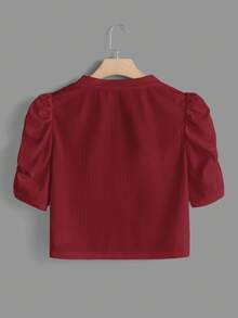SHEIN Clasi 大尺碼花瓣袖前開襟短版夾克 - 酒紅色 - 查看 2