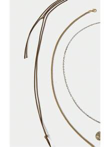 Noxbound Retro Contrasting Metal Round Brand Faux Pearl Multi-Layer Stacking Adjustable Leather Rope Necklace - Multicolor - View 6
