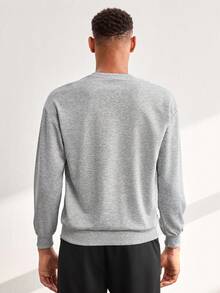 Men's Casual Sports Sweatshirt - Solid Color, Long Sleeve, Knit Fabric, H-Silhouette, Suitable For Hiking And Outdoor Activities, Polyester Material, Crew Neck, Sporty Autumn/Winter Top Spring - Light Grey - View 2