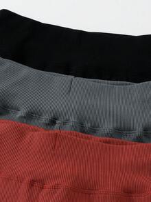 SHEIN 3件組優雅運動風保守制服簡約時尚羅紋布料黑色灰色磚紅色秋冬款加厚抓毛內裡 - 彩色 - 查看 4