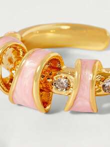 Glisma Anillo personalizado con baño de oro de 18k y diseño tridimensional de gotas de color rosa, premium/dinero antiguo/elegante, para verano/playa/baile de graduación/fiesta, con capas/piedras preciosas/cuentas/cristales, sexy/vintage, para mamá/mujer/niña/madre - Rosa - Ver 5