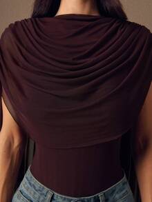 SHEIN BAE 秋冬款純色酒紅圓領緞帶修身女款連身衣，適合畢業派對、正式場合、雞尾酒會、浪漫約會、秋冬疊穿、派對、夜店、正式聚會、夜晚外出、萬聖節、聖誕節 - 紫色 - 查看 5
