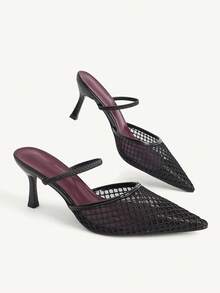 CUCCOO CHICEST Women's Shoes Summer Breathable Mesh Lace Pointed Heel Medium Heel Light Ripe Closed Toe High Heel Sandals Daily Commuter Dating Party Women's S - Black - View 5