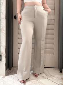 Dazy Petite Curve Solid Color Loose Straight Leg Casual Apricot All-Season Long Pants Petite Versatile Fun Commute Slim Straight - Apricot - View 5