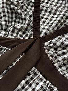 Maweii Chemise à manches courtes à carreaux marron décontractée pour vacances d'été, grande taille pour femmes - Multicolore - Voir 7