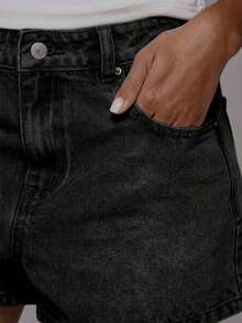 MUSERA Celana Pendek Denim Klasik Pinggang Sedang, Dasar Musim Gugur, Streetwear Lucu, Kasual untuk Keluar, Denim Inti Musim Semi dan Musim Panas - Hitam - View 6