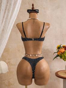 Swim Mod Springbreak Women's 2-Piece Bikini Set, Ditsy Floral Multi-Color Random Print, Ruffle Shoulder Straps, Sexy Fashion Beachwear - Black - View 5