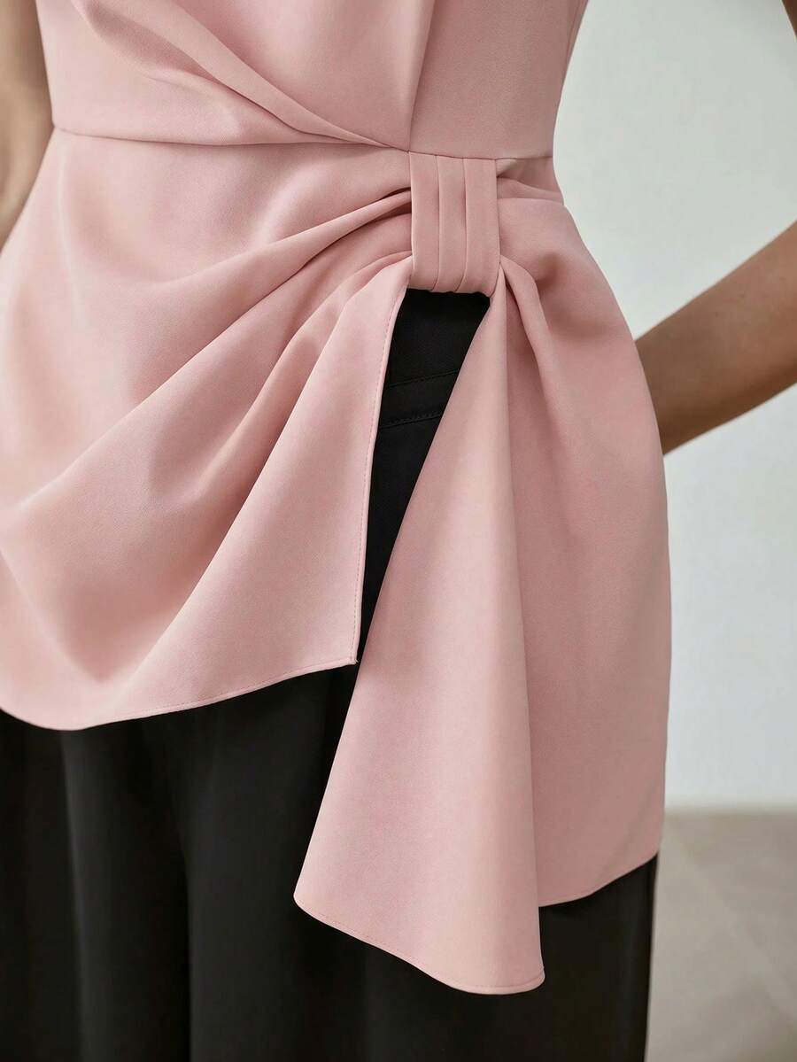 MOTF PREMIUM ELEGANT ASYMMETRICAL HEM SLEEVELESS BLOUSE - Pink - View 2