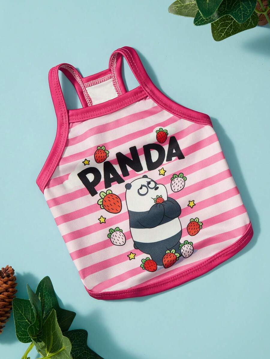 We Bare Bears X PETSIN 1件可愛黑白熊吃草莓雲朵字母寵物背心 條紋休閒風 無袖柔軟透氣防掉毛寵物衣服 - 彩色 - 查看 1