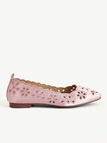 CUCCOO CHICEST 舒適女款刺繡鏤空方頭平底鞋，透氣一腳蹬休閒樂福鞋，適合度假、旅行、上班穿著 - 粉色 - 查看 3