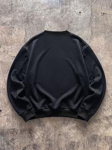 PAVTROS Sudadera de hombre con bloques de color, patchwork e impresión de letras - Negro - Ver 2
