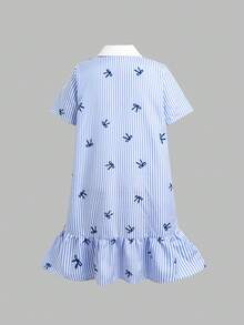 Đầm bé gái tween phong cách thường ngày thoải mái, cổ đứng, phối màu colorblock, gân tăm, màu trơn, họa tiết nơ, đầm công chúa đi học, phù hợp tiệc tốt nghiệp, tiệc sinh nhật, Y2K, thời trang đường phố cá tính, ngọt ngào cool girl cho trẻ em - Màu xanh lam - Xem 2