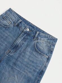 lacRébo High Waist Wide Leg Cropped Denim Jeans Washed Distressed French Style Streetwear Casual Pure Cotton Holiday Aqua Blue Autumn Everyday - Dark Wash - View 8
