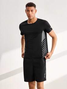 Driftmere 2 Pieces Men Sports Breathable Casual Short Sleeve T-Shirt And Shorts Set, Summer 2025 New Arrival' Black - Black - View 1