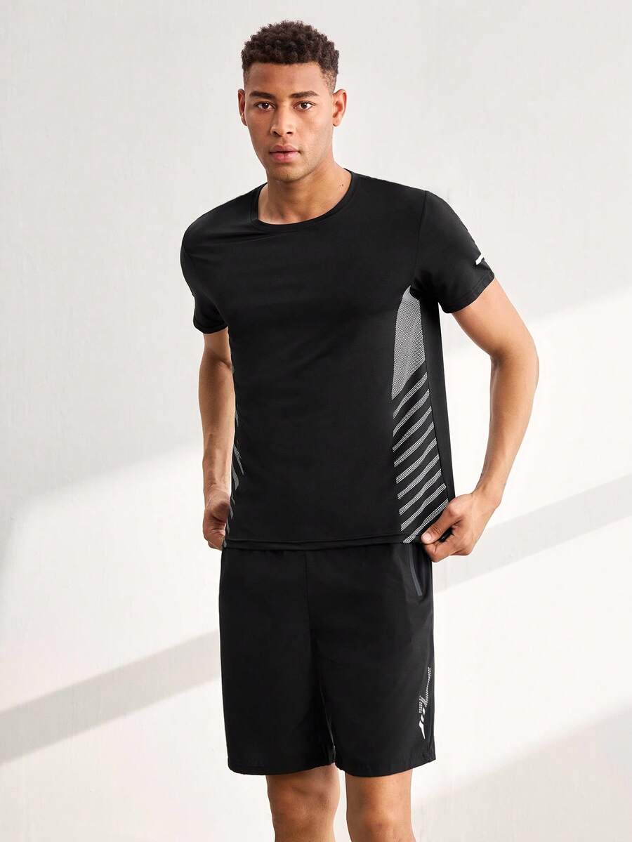 Driftmere 2 Pieces Men Sports Breathable Casual Short Sleeve T-Shirt And Shorts Set, Summer 2025 New Arrival' Black - Black - View 1