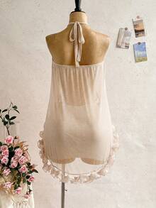 Soleia Women's Summer Elegant Sexy Ruffle Halter Top And Skirt Set Night Out Vacation Cream White - Apricot - View 2