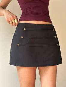Siren Gaze Napoleon Style Black Skirt Everyday Holiday Autumn Elegant - Black - View 11