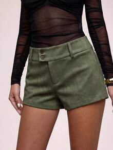 SHEIN BAE Women's Fitted Casual Commute Shorts, Suitable For Daily Outings, Office, And Formal Social Occasions - Army Green - View 6