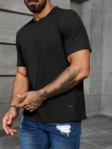 Manfinity Homme Men Plus Size Fashion Solid Color Plain Short Sleeve T-Shirt, For Going Out - Black - View 3