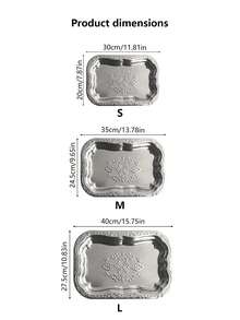 1PC Stainless Steel Multi-Purpose Rectangular Tray, Embossed Metal Fruit Bowl, Stainless Steel Decorative Tray, Jewelry And Cosmetics Storage Box, Bathroom Shelf, Storage Tray - Silver - View 9