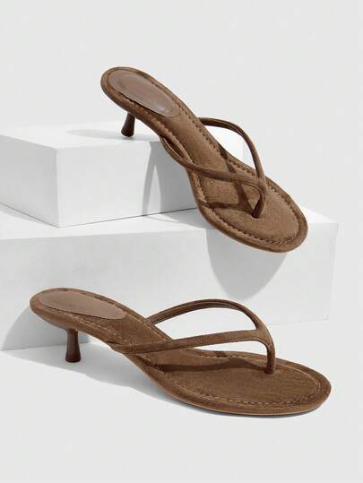CUCCOO SZL Sepatu Wanita Baru Hak Rendah Ujung Bulat Sandal Jepit Elegan Manis Romantis Sandal Hak Tinggi Wanita Sepatu Musim Panas